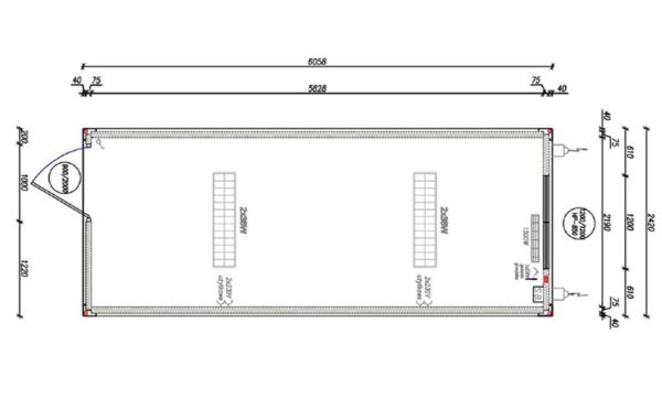 Grundriss unseres Bürocontainers BC1 Basis mit 14,7 m²