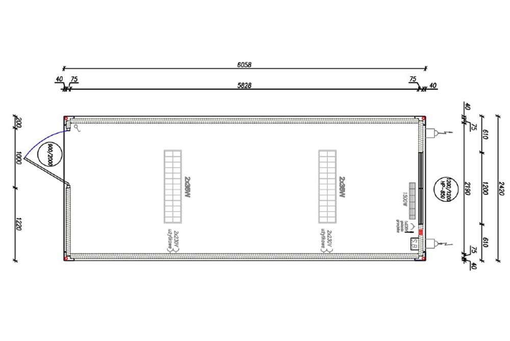Grundriss unseres Bürocontainers BC1 Basis mit 14,7 m²