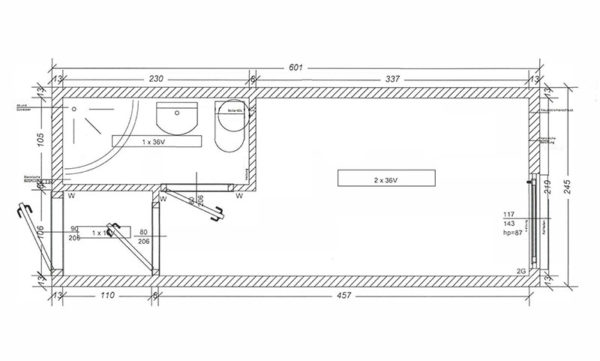Grundriss unseres Bürocontainers BC4 mit Badezimmer
