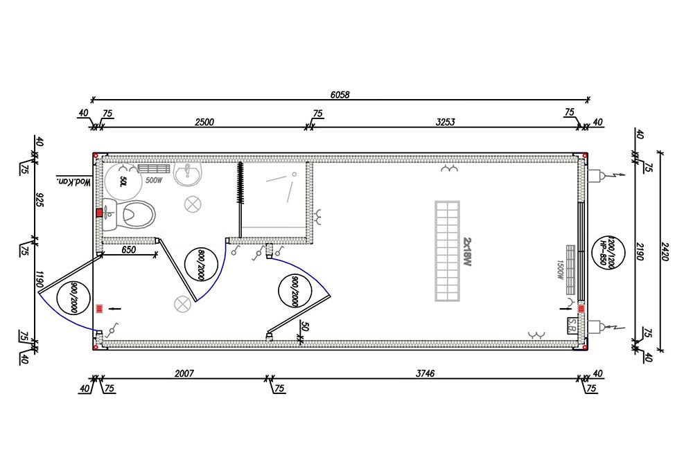 Grundriss-Skizze Bürocontainer BC4 (14,7M²).