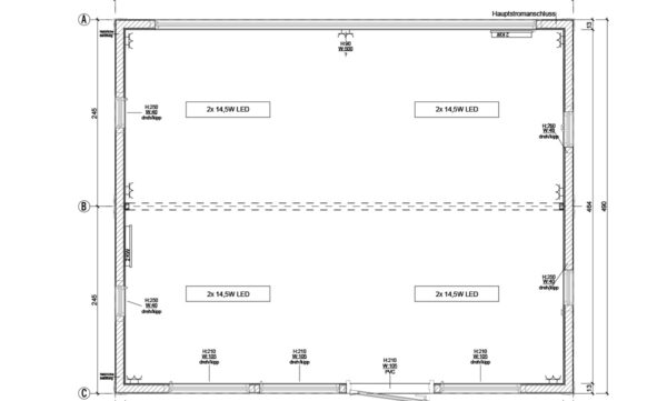 Grundriss-Skizze des Doppel-Bürocontainers B2-NL (29,4 m²) von Conliving.